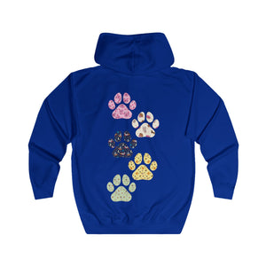 Pet Lovers Unisex Full Zip Hoodie with Paw Print Design