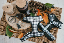Load image into Gallery viewer, Detail of adjustable neck and chest straps on the check pattern dog harness